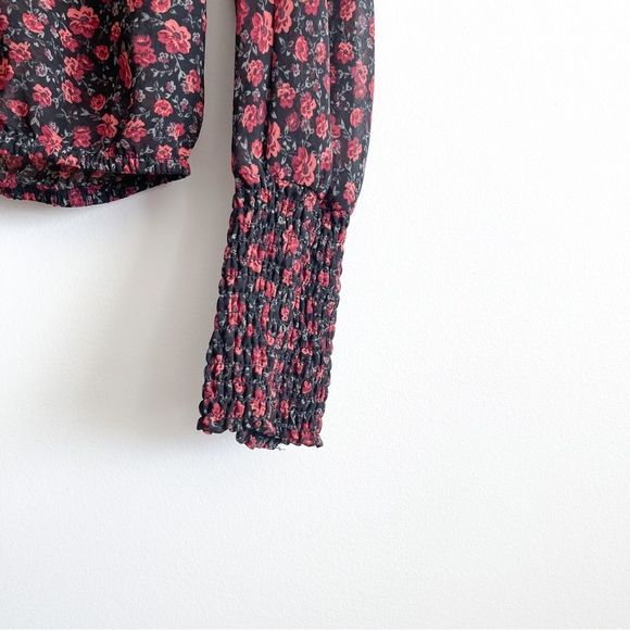 Floral Black and Red Women's Top - Picture 3 of 8